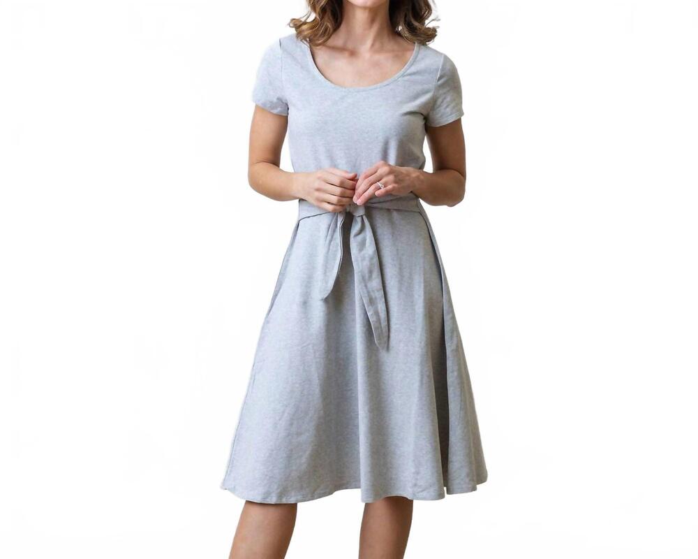 NEW HOPE & HENRY organic tie waist a line midi dress in gray heather solid